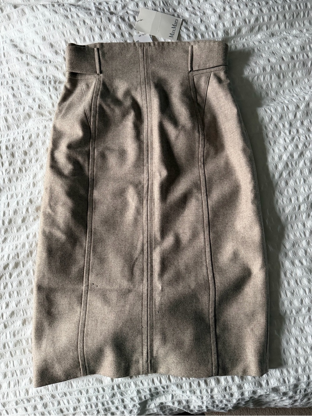 MaxMara Taupe Tailored Brushed Wool Pencil Skirt